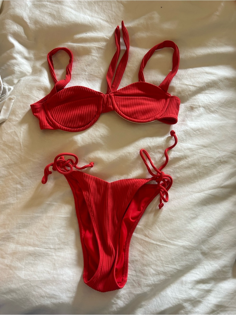 PacSun Red Ribbed Tie-Side Bikini Set